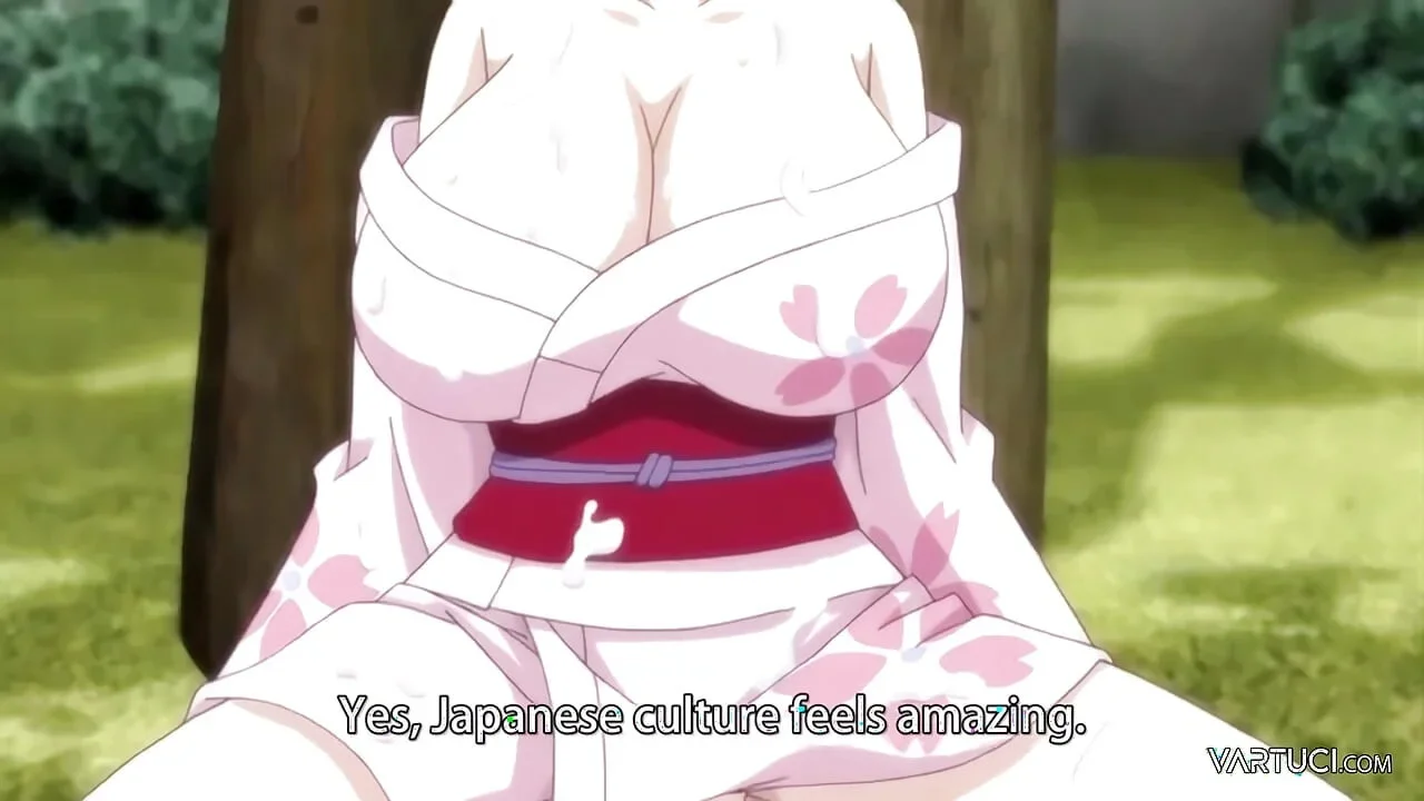 Nhân vật anime mặc kimono phong cách hentai nhật bản trong vườn