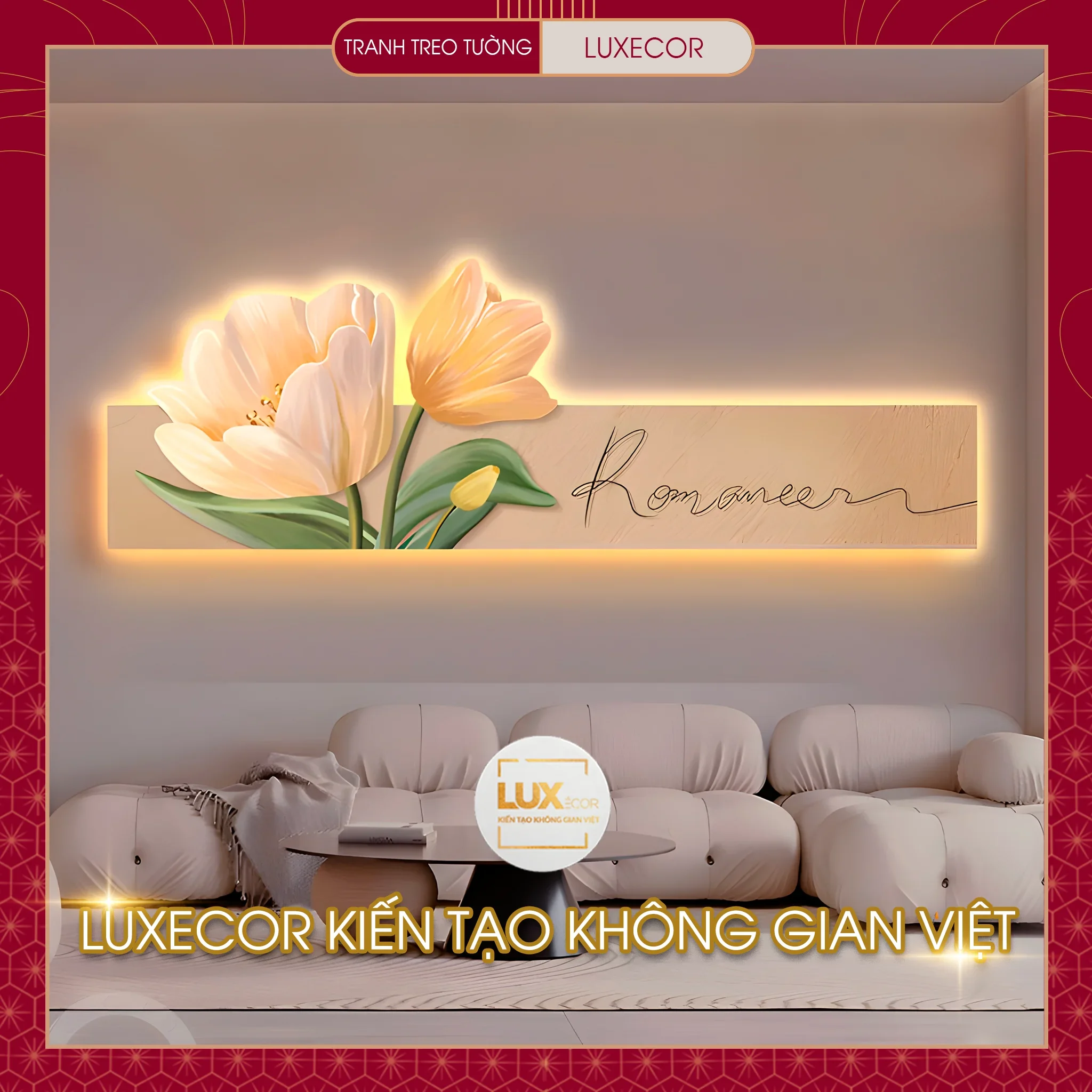 Tranh Tráng Gương 3D Led Hoa Sang Trọng
