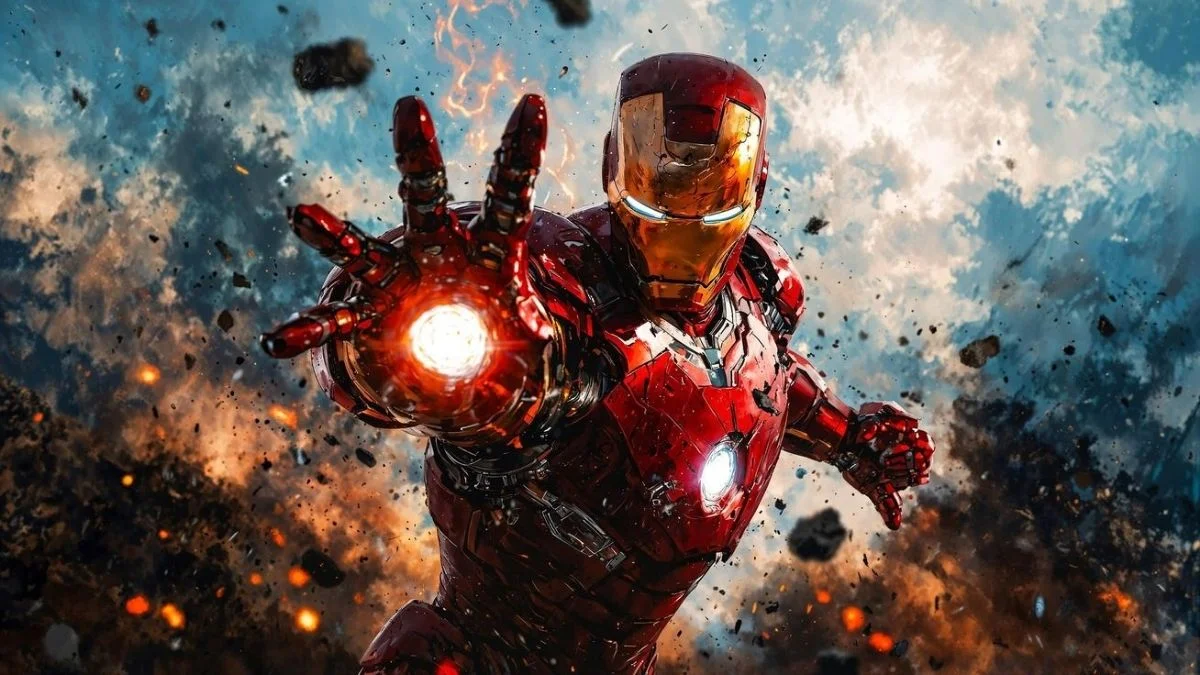 hình nền laptop Iron Man chiến đấu hiệu ứng lửa