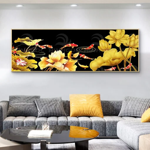 Tranh phong thủy hoa sen và cá chép vàng