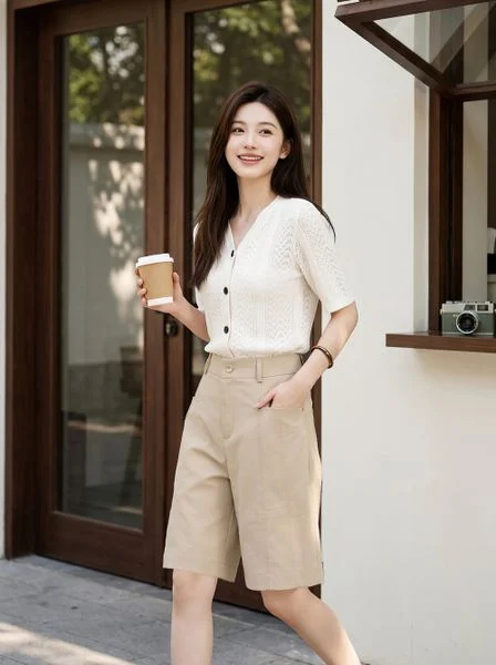 Quần sooc dài chéo hàn bổ gân trang trí