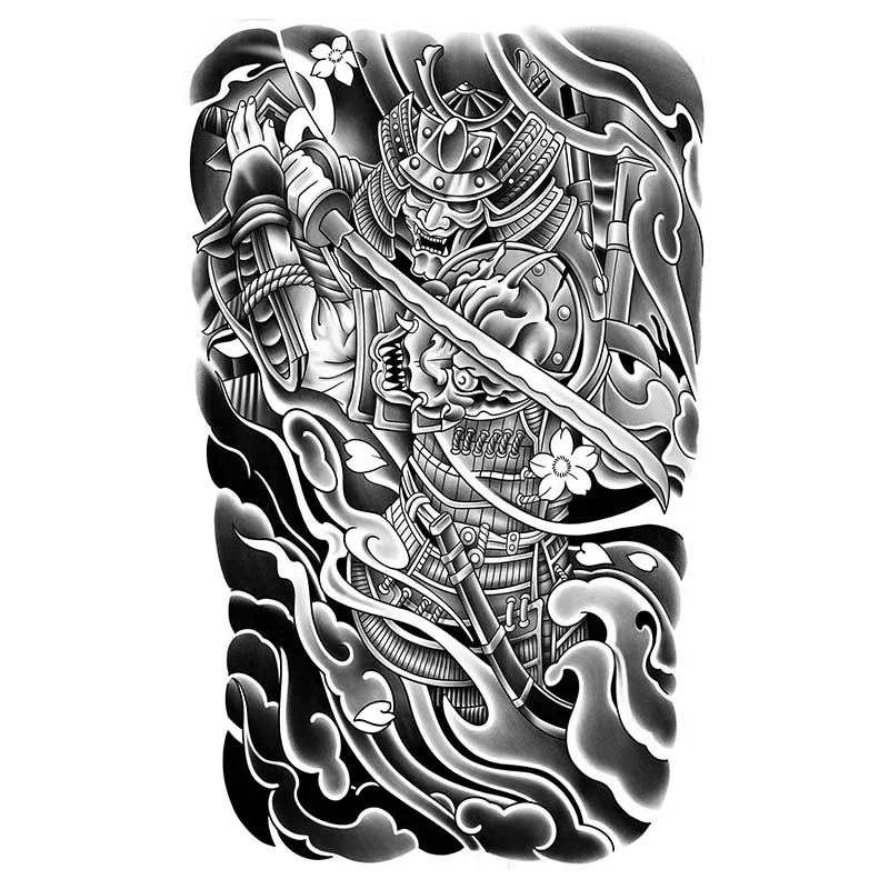 Hình dán tattoo tạm thời chống nước kiểu Samurai Nhật Bản, hình xăm thảo dược bán vĩnh viễn cho cánh tay.