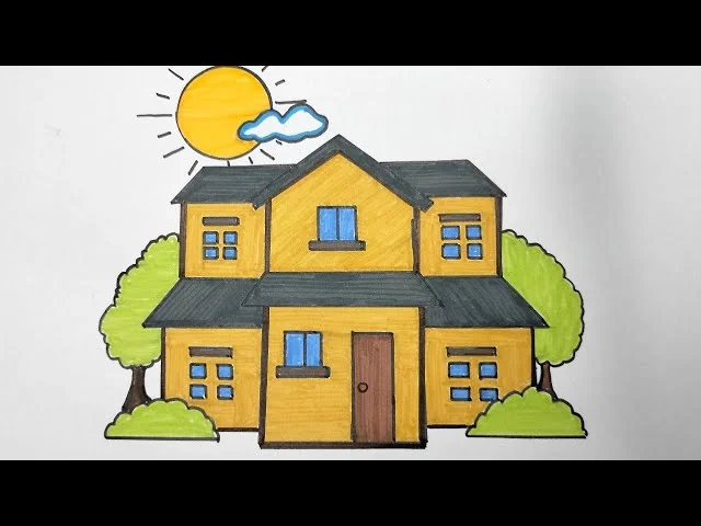 Cách vẽ ngôi nhà hai tầng/Vẽ ngôi nhà mơ ước/House Drawing/How to draw a simple House Step By Step - YouTube