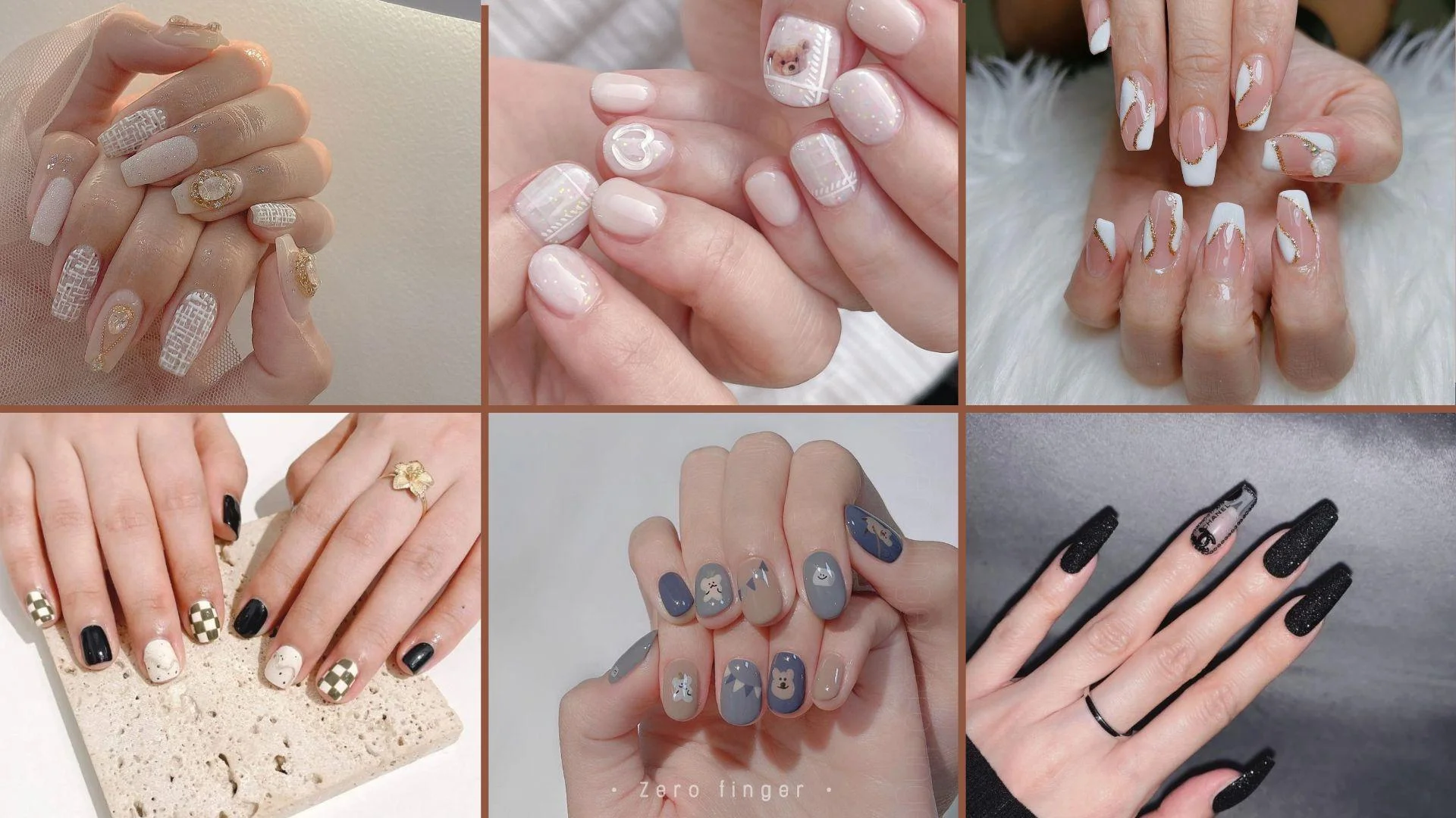 Bộ sưu tập mẫu nail đẹp đa dạng với tông nude, hồng, xanh và đen