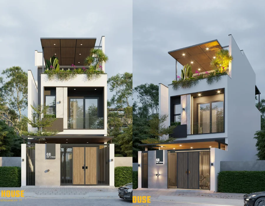 Mẫu nhà 2 tầng 1 tum đẹp hiện đại