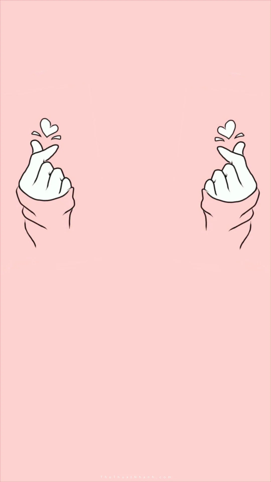 Hình nền cute nữ màu hồng pastel với hai bàn tay minh họa tạo hình trái tim bằng ngón tay