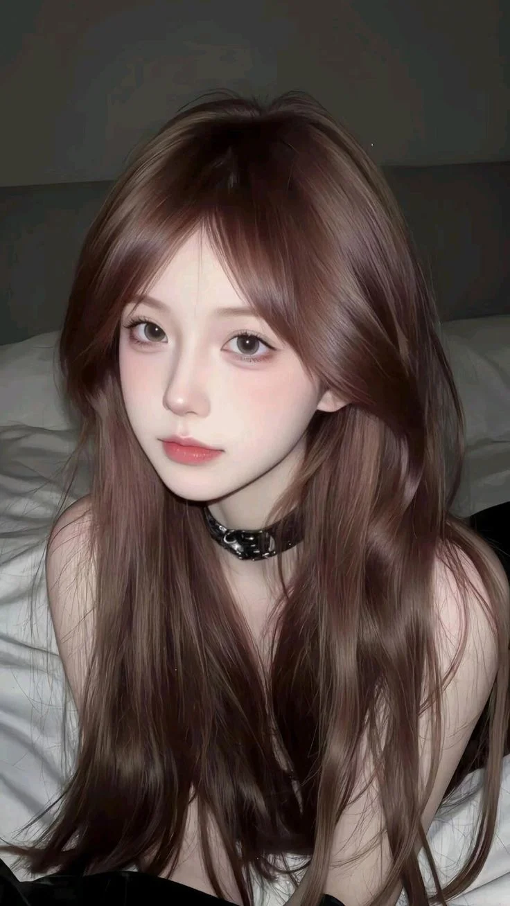 Hình nền cute nữ chân dung cô gái tóc nâu đeo vòng cổ