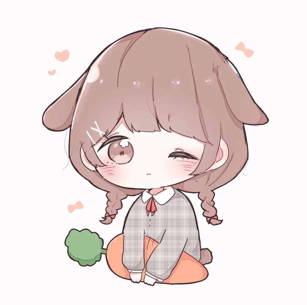 Hình vẽ cô bé chibi tóc nâu tết bím đang nháy mắt