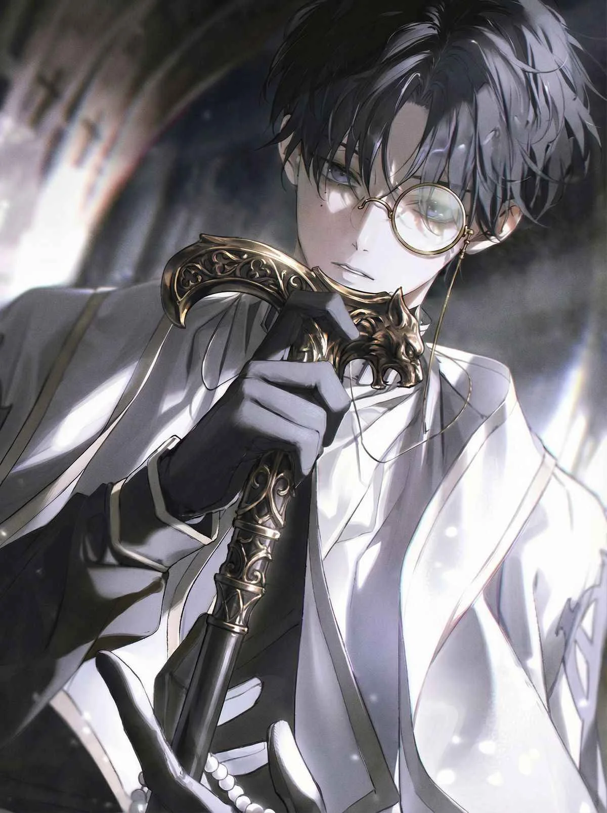 Chàng trai anime ngầu lạnh lùng trong trang phục trắng sang trọng