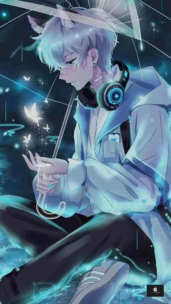 Chàng trai anime ngầu lạnh lùng phong cách cyberpunk với tai mèo
