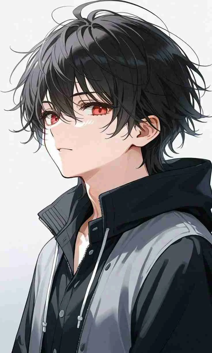 Chàng trai anime ngầu lạnh lùng tóc đen mắt đỏ cuốn hút