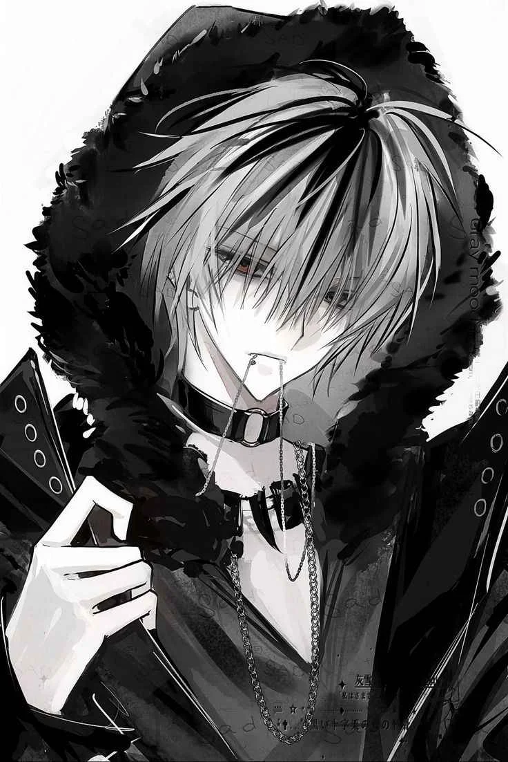 Nam nhân anime ngầu lạnh lùng mặc áo hoodie đen