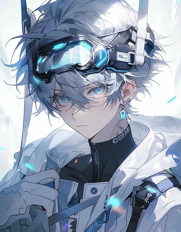 Nam nhân anime ngầu lạnh lùng phong cách tương lai đeo kính bảo hộ