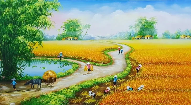 Vẽ tranh phong cảnh cánh đồng lúa chín