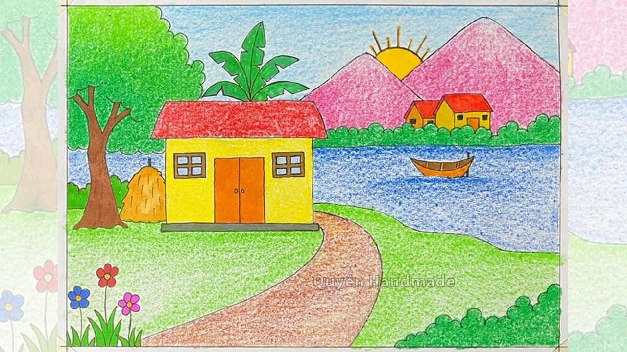 Vẻ đẹp cuộc sống trong tác phẩm mĩ thuật | Vẽ tranh phong cảnh quê hương | Vẽ phong cảnh quê em