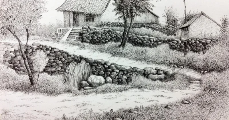 Vẽ tranh phong cảnh miền núi đen trắng