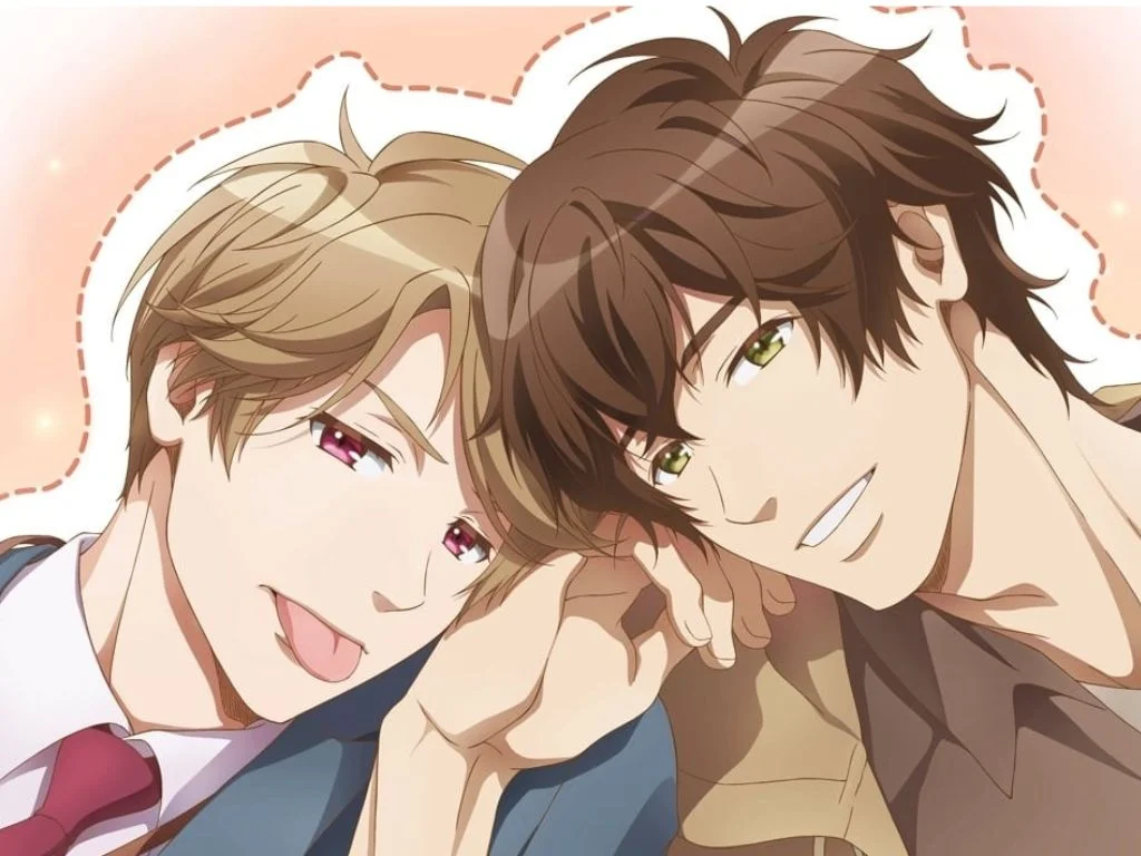 Anime đam mỹ hình ảnh chàng trai trẻ tóc đen mặc áo đen nhìn nghiêng phong cách BL