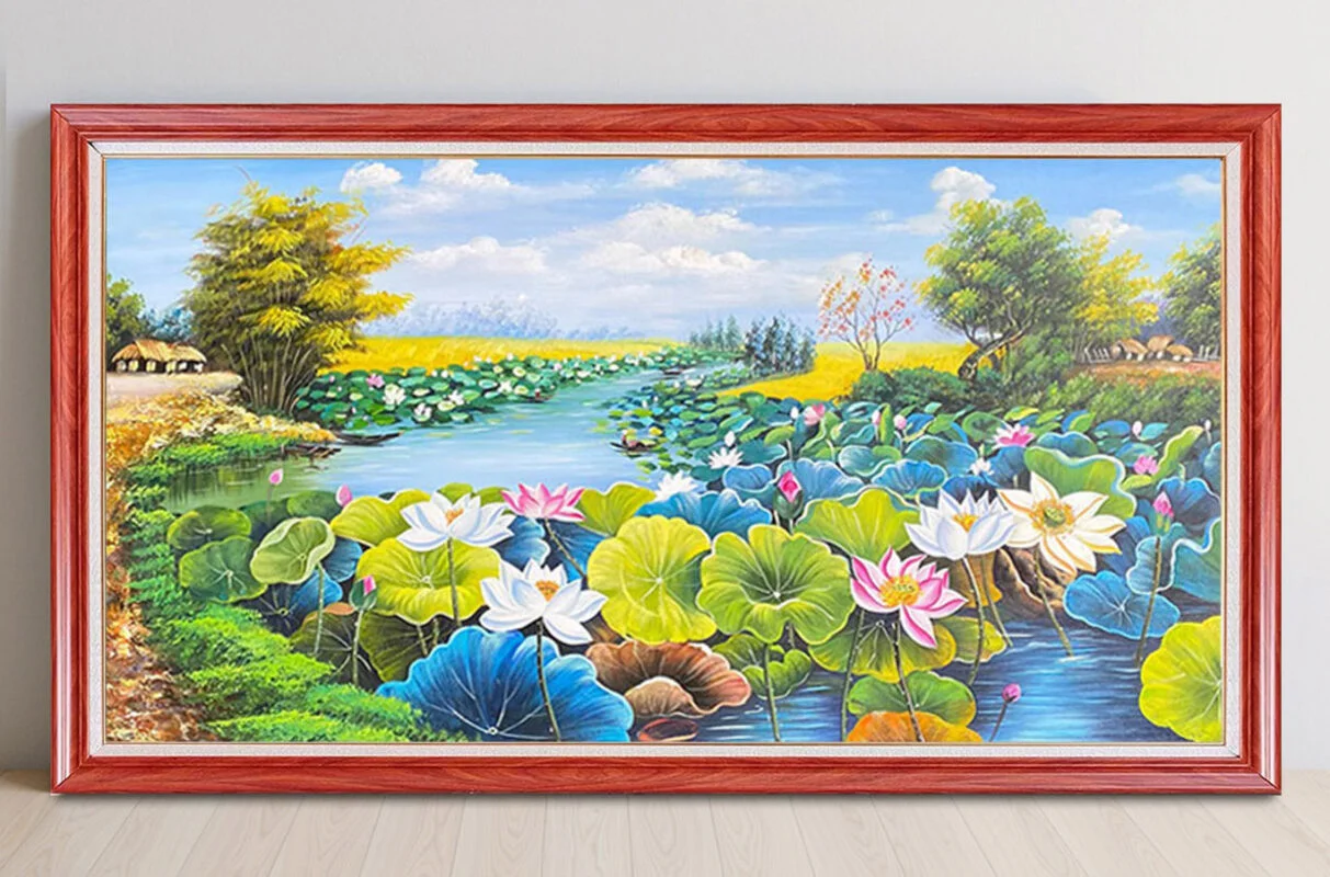 Những mẫu tranh phong cảnh đầm sen quê hương đẹp