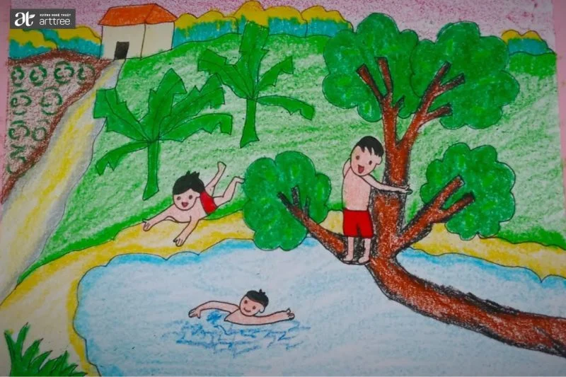 Tranh mùa hè tắm sông (Nguồn Internet)