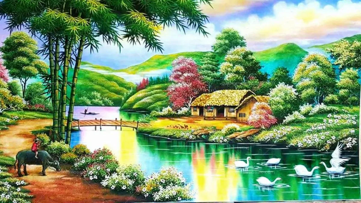 ảnh vẽ tranh quê hương 4k