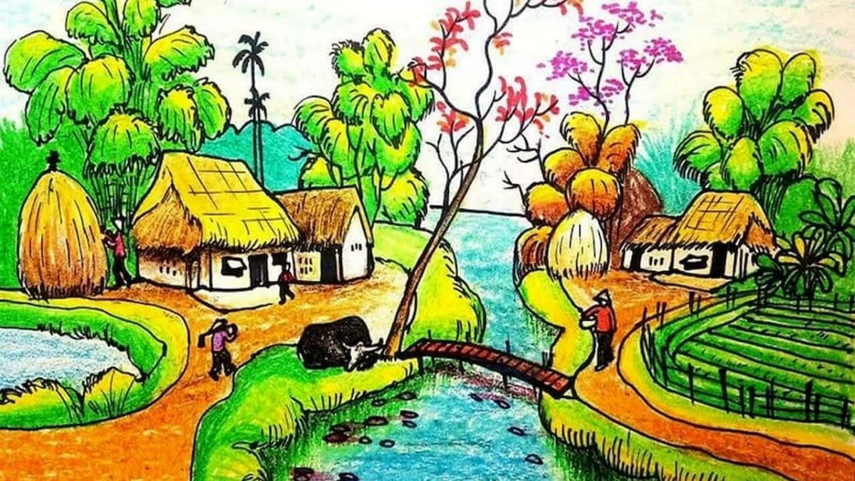 hình ảnh vẽ tranh quê hương cho học sinh