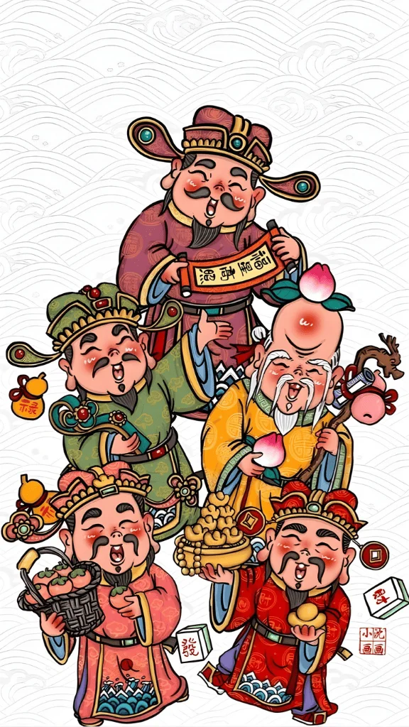Hình nền chibi 5 vị Thần Tài