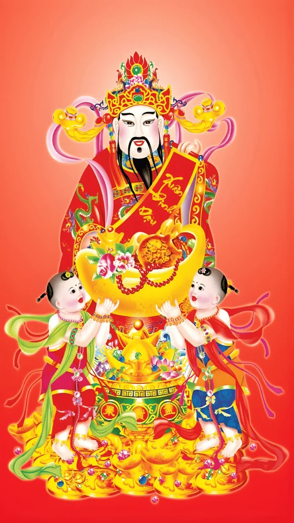 Hình nền vị Thần Tài trên nền đỏ may mắn