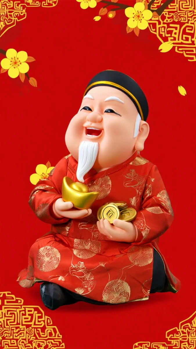 Hình nền Ông Thần Tài cầm cục vàng