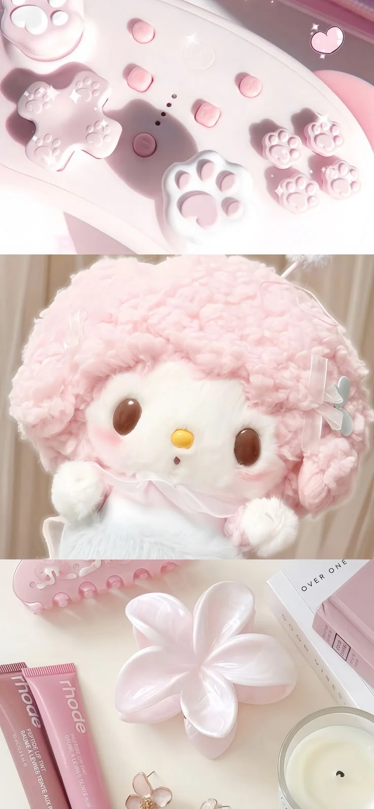 Hình nền cute với gấu bông và phụ kiện màu hồng