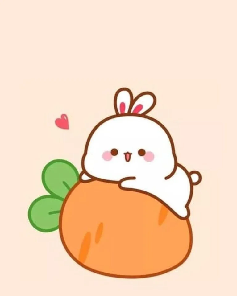 hình vẽ cute đơn giản chú thỏ trắng nằm trên quả cam