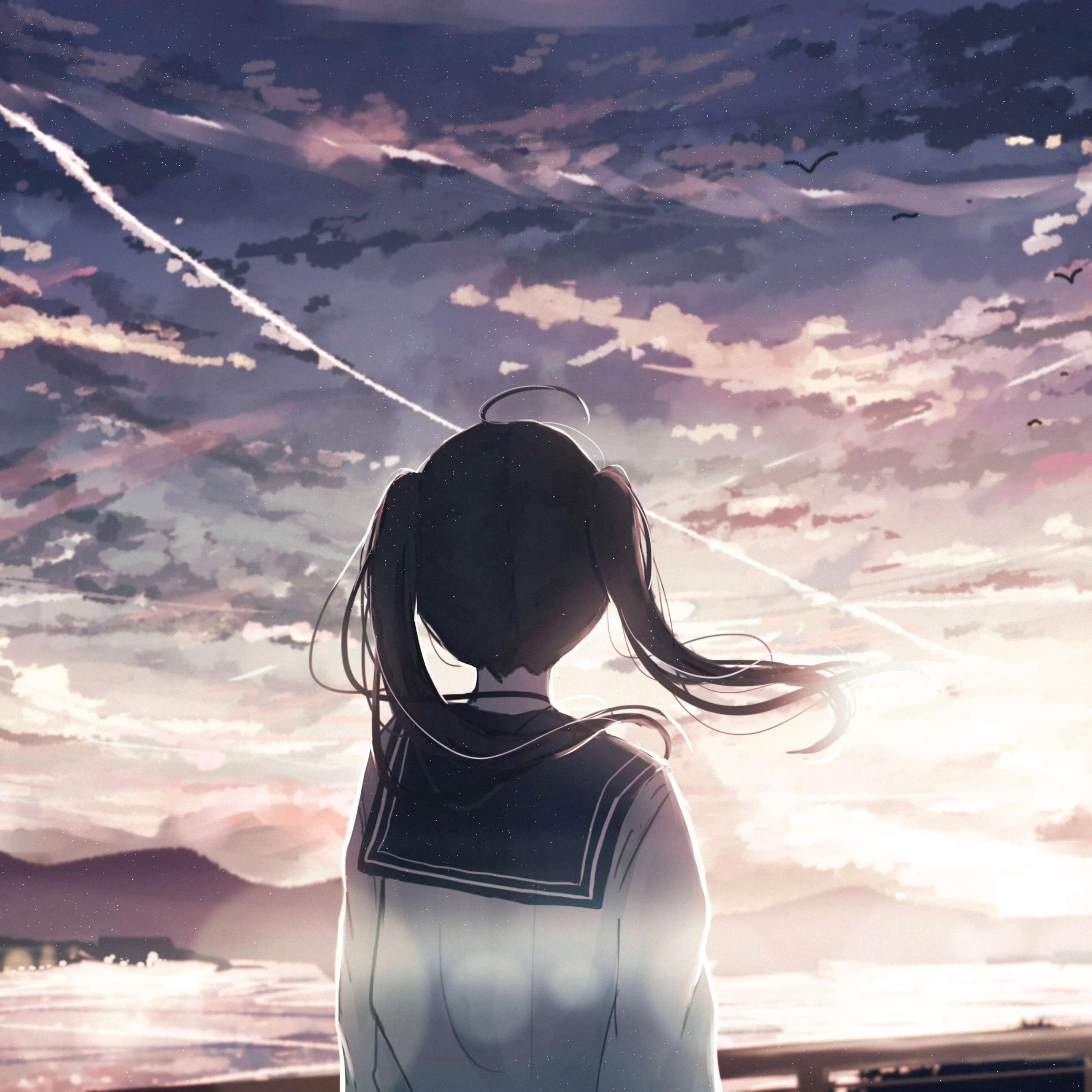hình nền ipad anime girl ngắm bầu trời