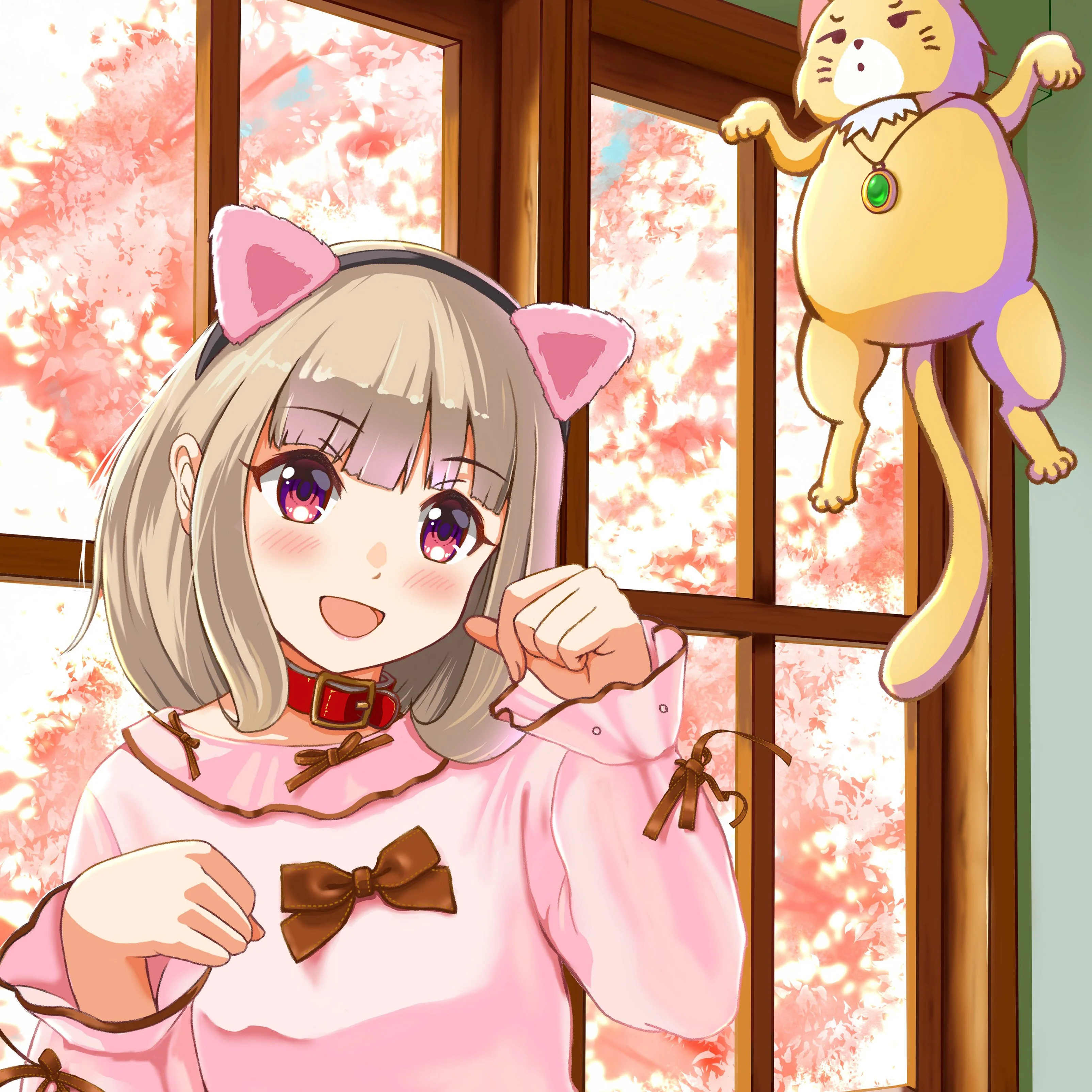 Hình nền iPad phong cách anime cô gái mèo xinh xắn